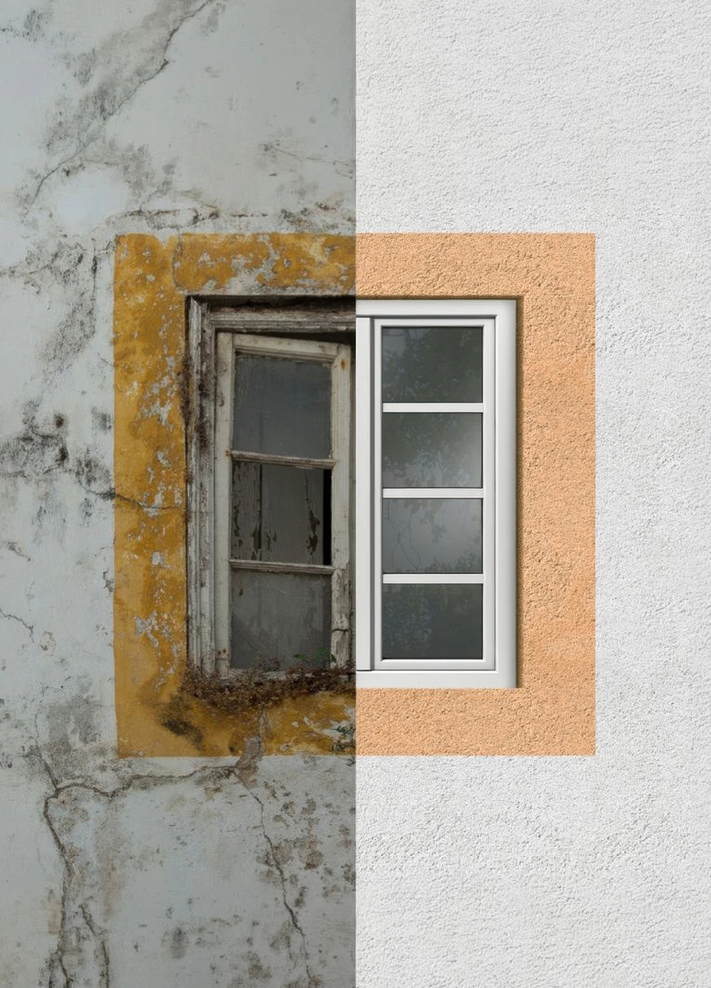 Ravalement de façade : comparaison avant / après autour d'une fenêtre